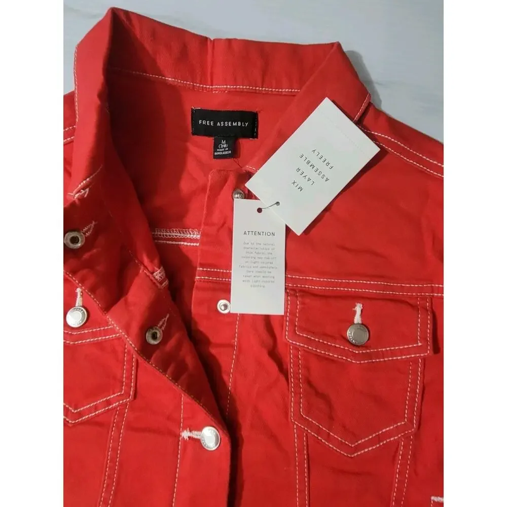 Free Assembly Red Denim Jacket Girls Size M